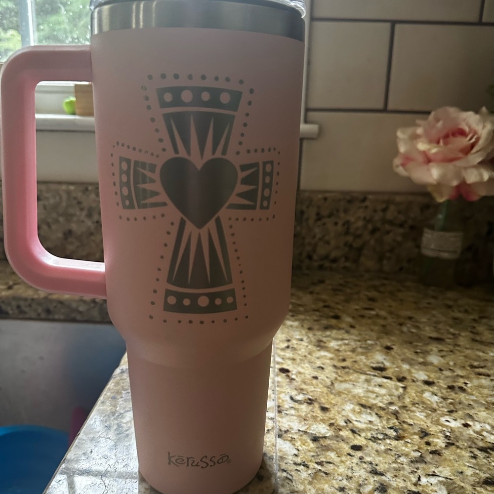 Kerusso Pink Tumbler with Heart Cross Design